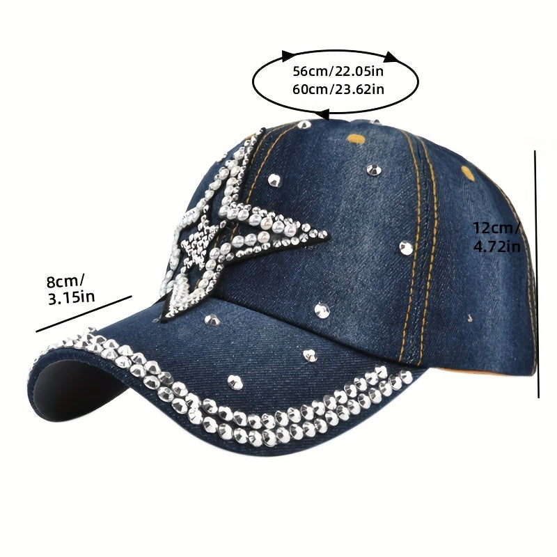 Artificial Diamond Letter Duck Tongue Cap Cowboy Baseball Cap for Men and Women
