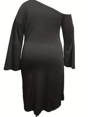 Face Print One Shoulder Long Sleeve Slight S Dress