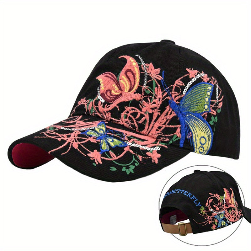 Sequin Embroidered Baseball Cap Butterfly Peaked Cap Lip Print Hat Sun Hat