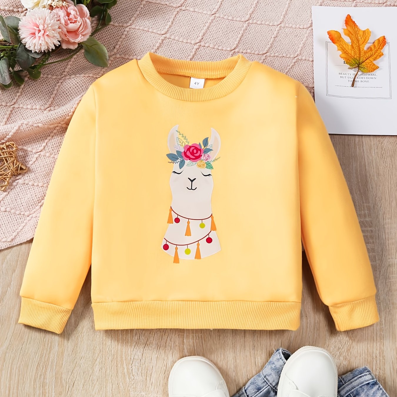 Boho Floral Rabbit Graphic Sweatshirt for Little Girls