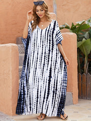 Tie Dye Bat Sleeve V Neck Cover Up Dress