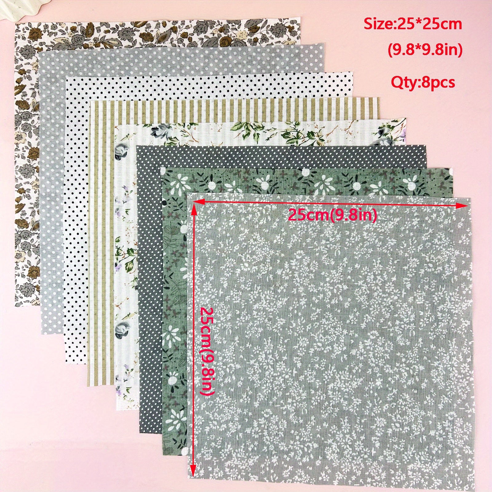 8pcs Cotton Quilted Fabric DIY Sewing Accessories Flower Cloth 9.8in