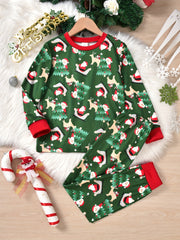 2pcs Christmas Style Kid's Pajamas Set Santa Elk Pattern Loungewear