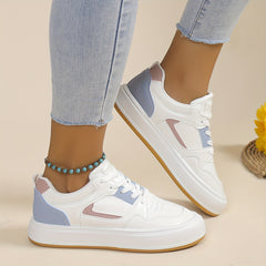 Women's Colorblock Flatform Sneakers Low Round Toe Lace Up Trainers