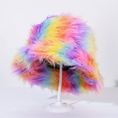 Colorful Fleece Bucket Hat Women Fishing Cap Travel Beach Hat