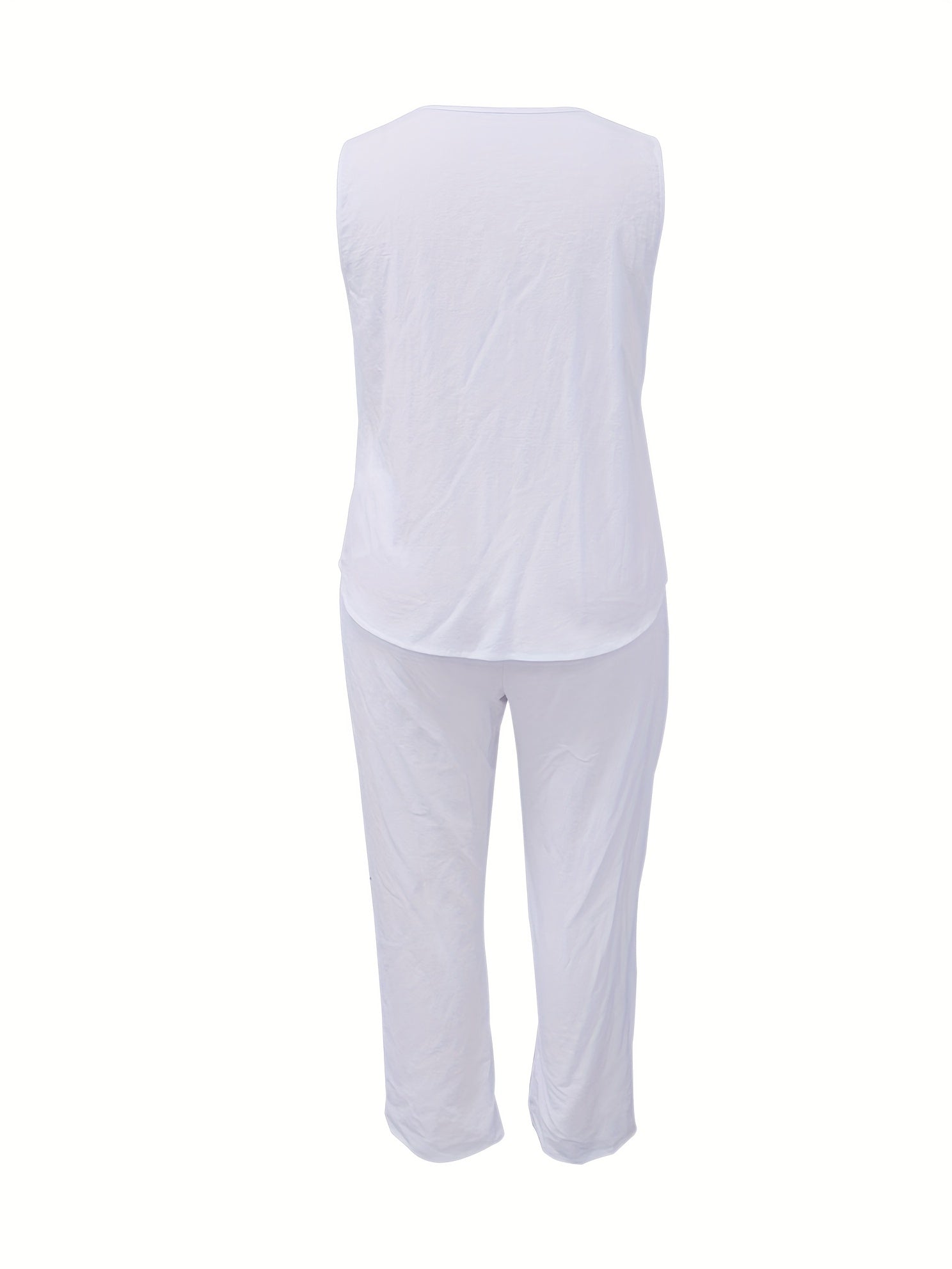 Solid V Neck Tank Top & Pants 2 Piece Set