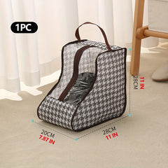 3pcs Houndstooth Boots Storage Bag Zipper Dust-proof Shoe Container
