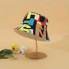 Letter Leaf Print Bucket Hat Classic Reversible Cartoon Basin Hat