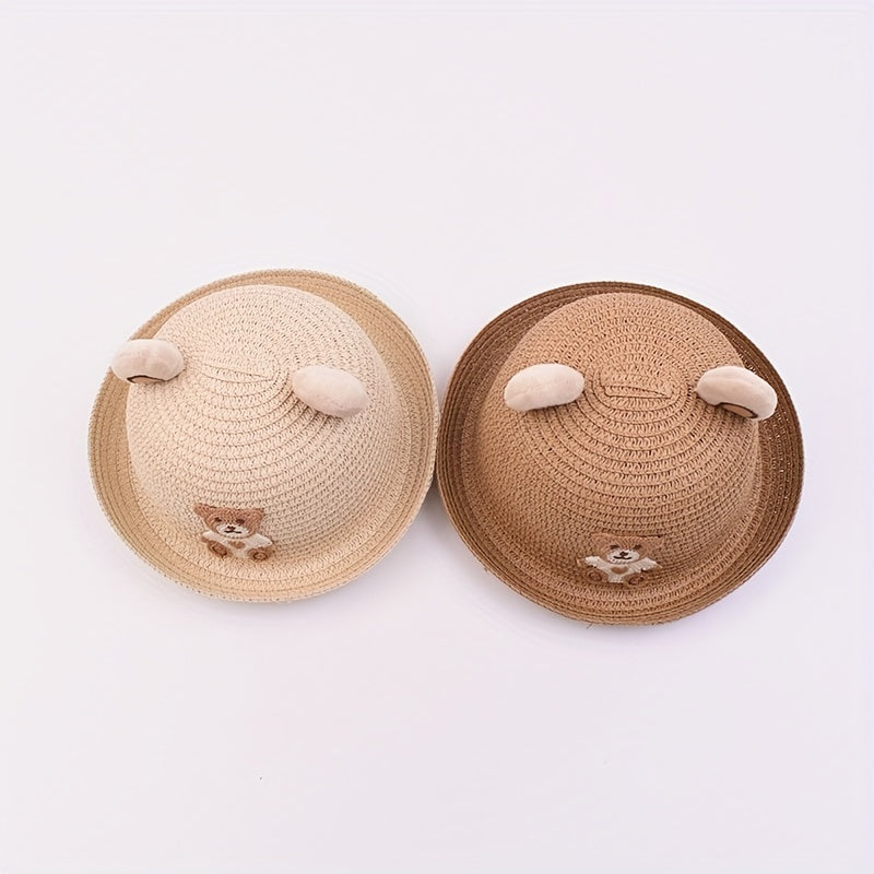 Bear Straw Hat Sun Protection for Outdoor Traveling Beach Party Boys Girls