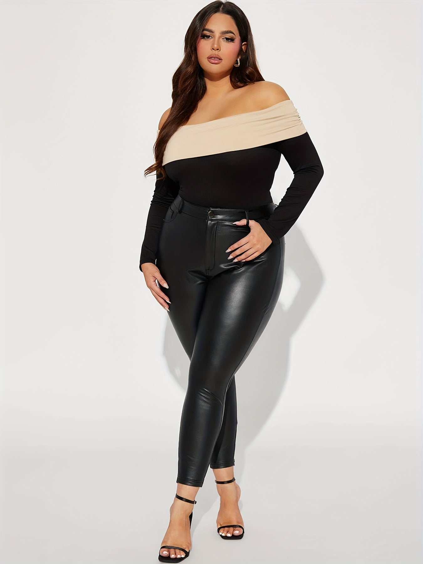 Colorblock Off Shoulder Skinny Bodysuit