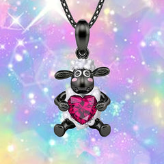Girl's Fuchsia Sheep Heart Pendant Zircon Necklace - Perfect Gift