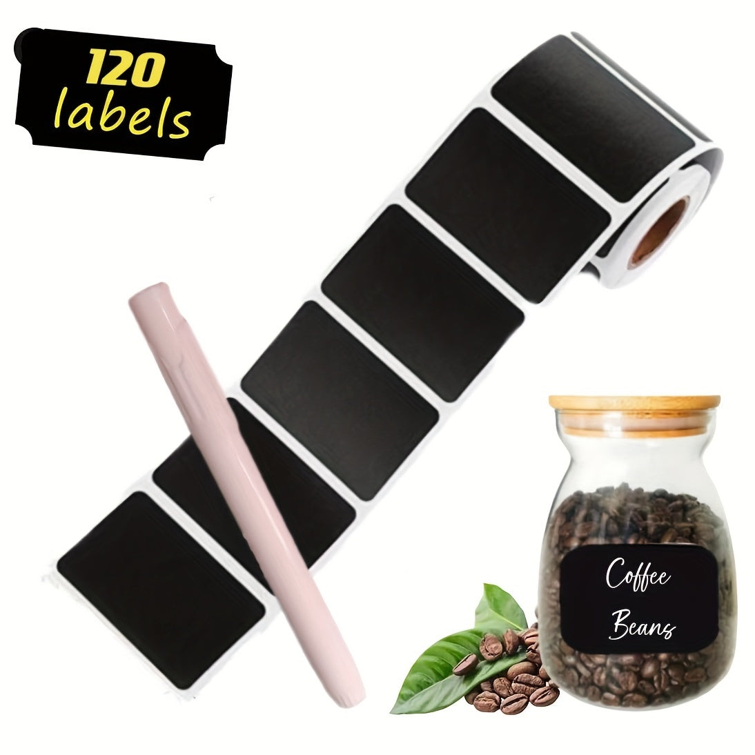 120pcs Blackboard Labels Roll Tape + Pen