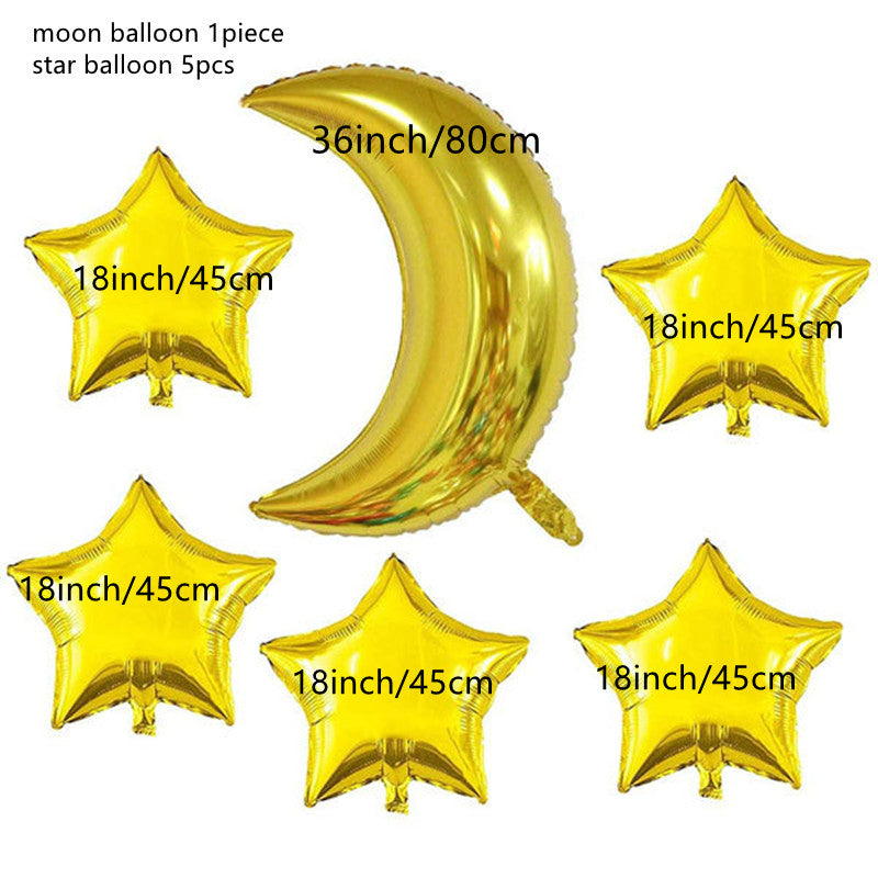 Golden Silvery Star Moon Aluminum Film Balloon Decoration