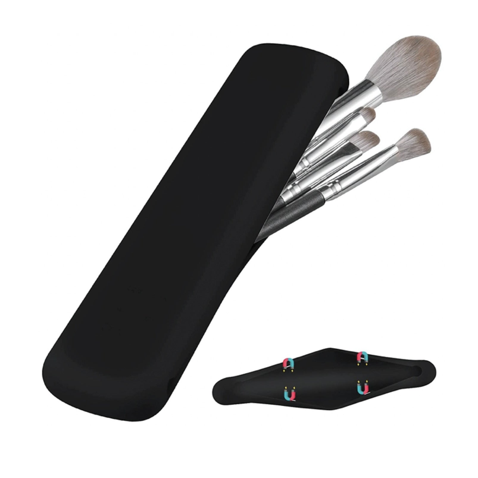 Silicone Makeup Brush Holder with Magnetic Snaps - Travel Case Bag