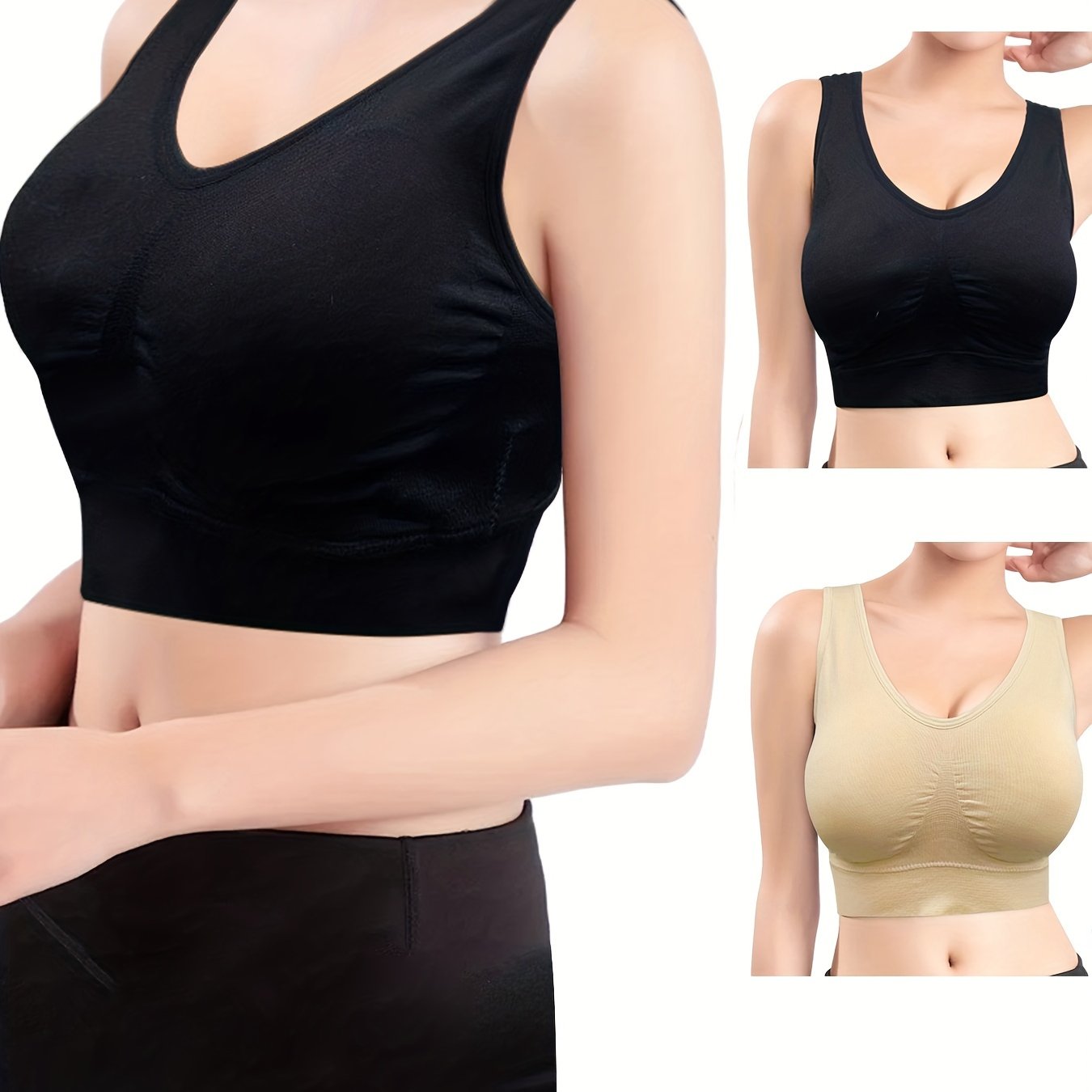 3-Pack Wireless Sports Bras, Comfy & Breathable, Running Workout Bra