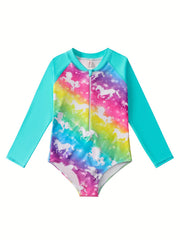 Girls' 3D Print Swimsuit for Beach Vacations & Sun Protection