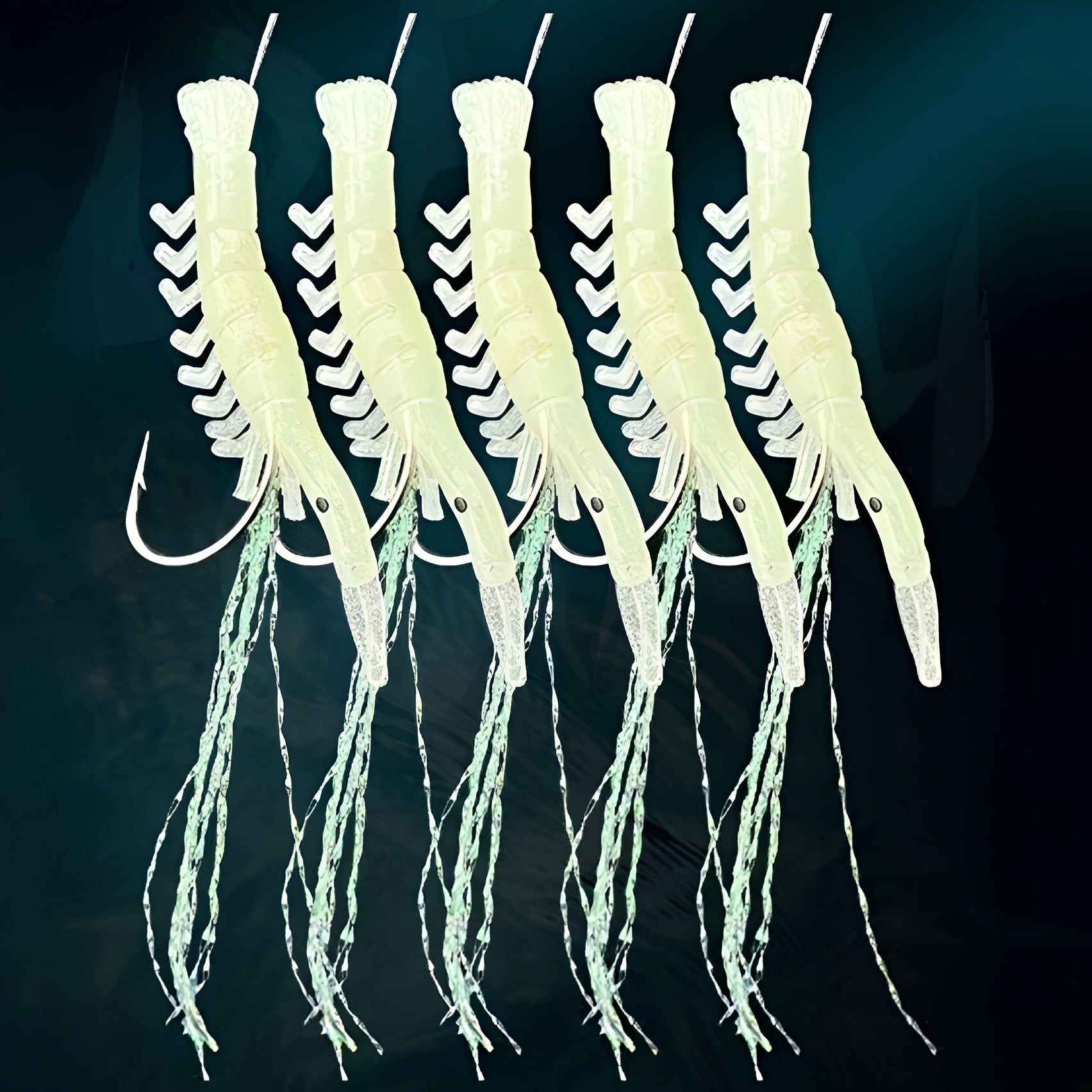Luminous Fish Hook Set 5 Hooks on a String for Fishing