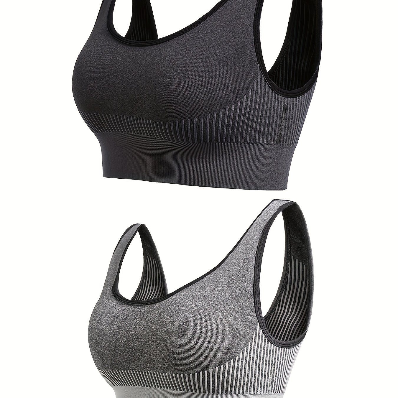 2 Pack Plus Size Striped Print Sporty Bra Set Women's Plus Stretchy