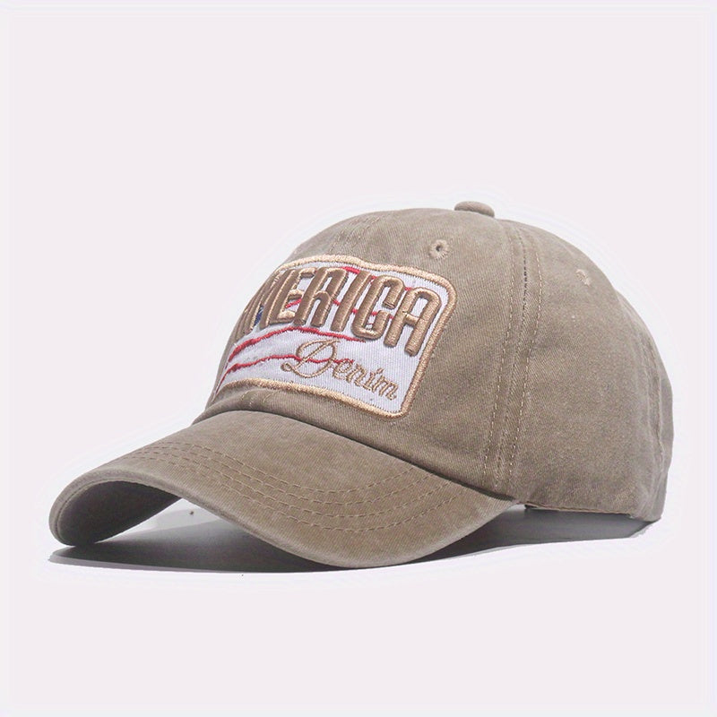 Washed Alphabets Embroidery Baseball Cap Breathable Peaked Cap