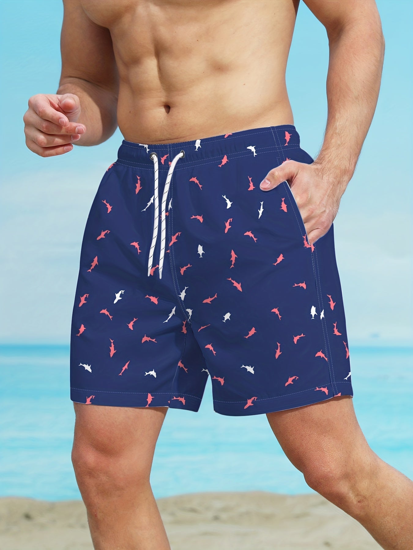 Cartoon Fish Pattern Swim Trunks Quick Dry Beach Shorts Men s Swimwear