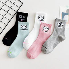 5 Pairs Funny Expression Print Comfy Mid Tube Socks