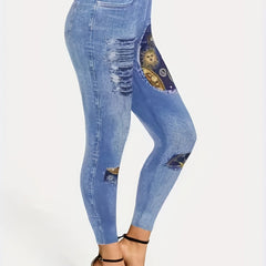 Women's Denim & Sun Print Slim Fit Leggings