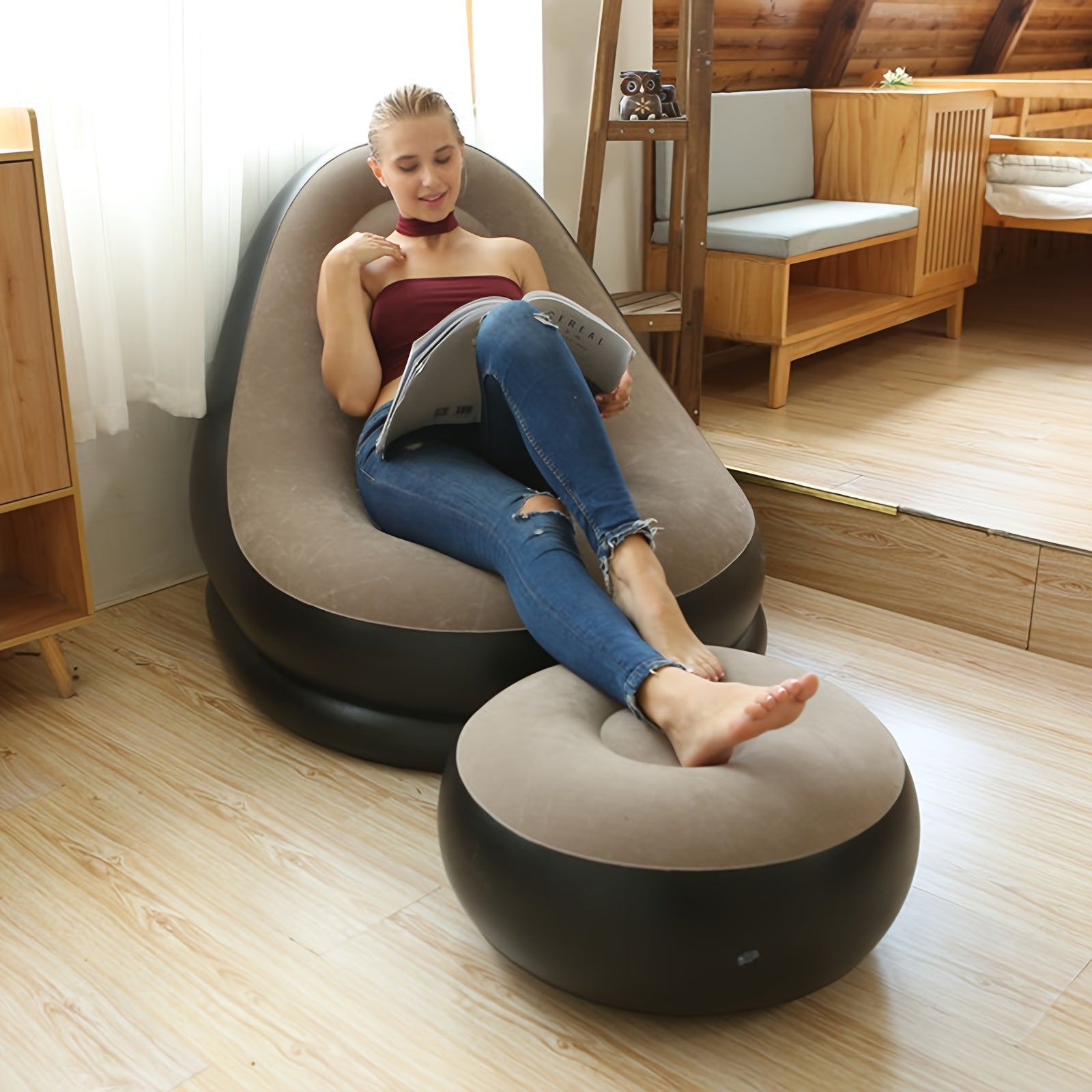 Portable Inflatable Lounge Chair with Footrest - Comfortable Outdoor Sofa Bed
