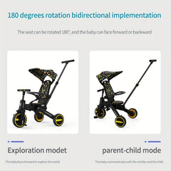 Portable 36 Months Tricycle for Kids with Detachable Awning