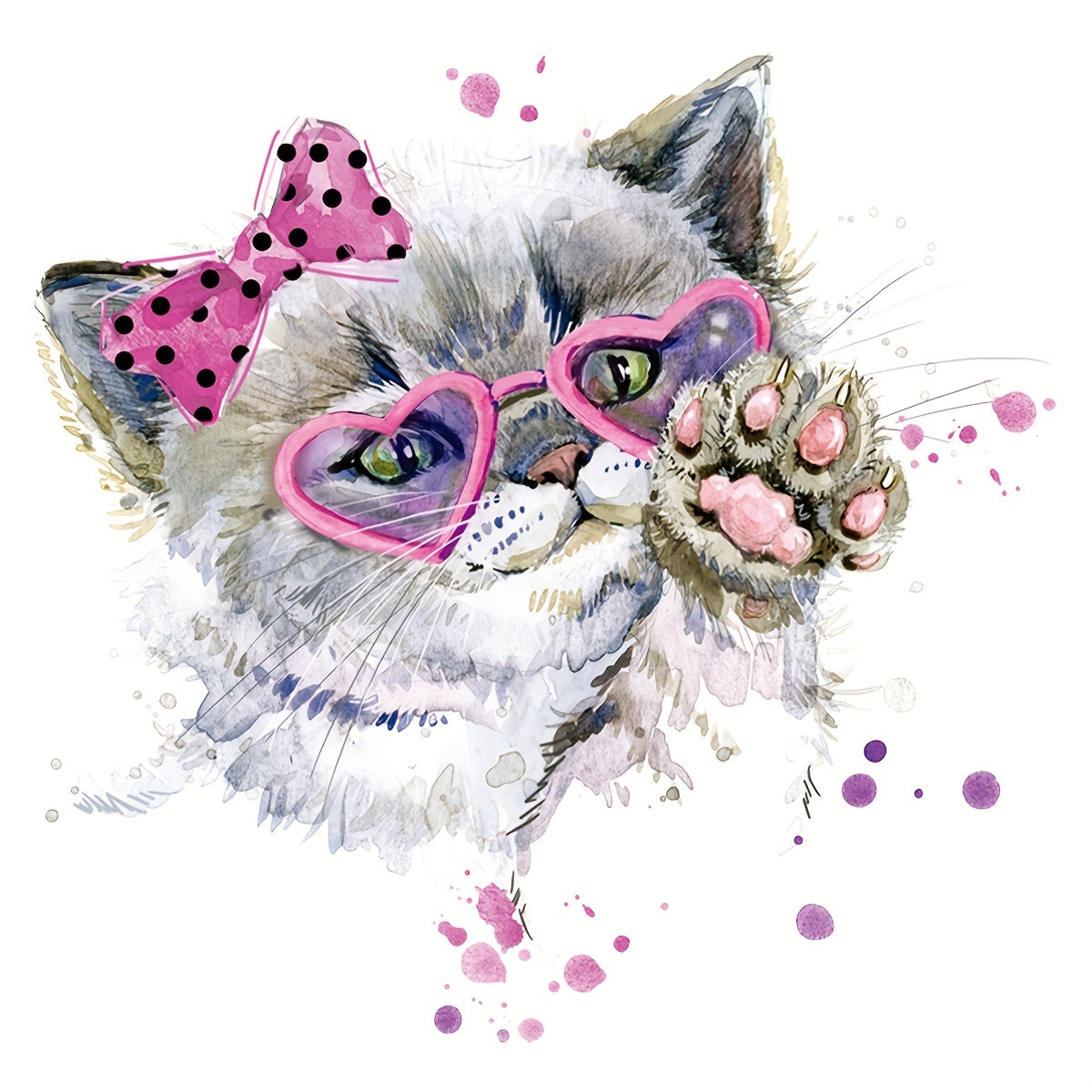 Cat Heat Transfer Vinyl Sticker DIY Iron Decal Heart Glasses Bow