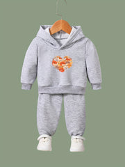 Cartoon Kitten Heart Print Long Sleeve Hoodie & Pants Set