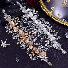 Rhinestone Decorative Hair Band With Alloy Leaves Stylish Headwear