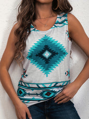 Geo Print Round Neck Graphic Tank Top