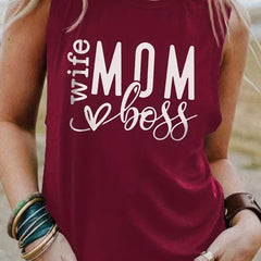 Mom Letter Print Tank Top Crew Neck Sleeveless Summer Top