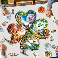 Seasonal Wooden Puzzle 4 Leaf Clover Animal Shapes Intermediate Difficulty