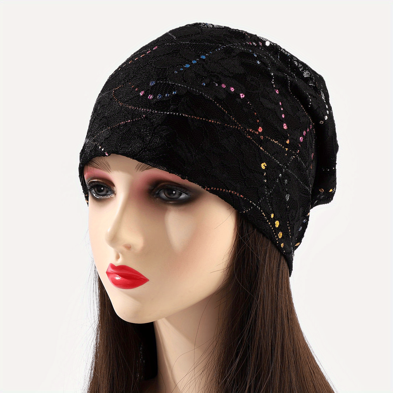 Sequin Lace Beanie Solid Skull Cap Turban Lightweight Chemo Hats For Women