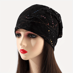 Sequin Lace Beanie Solid Skull Cap Turban Lightweight Chemo Hats For Women