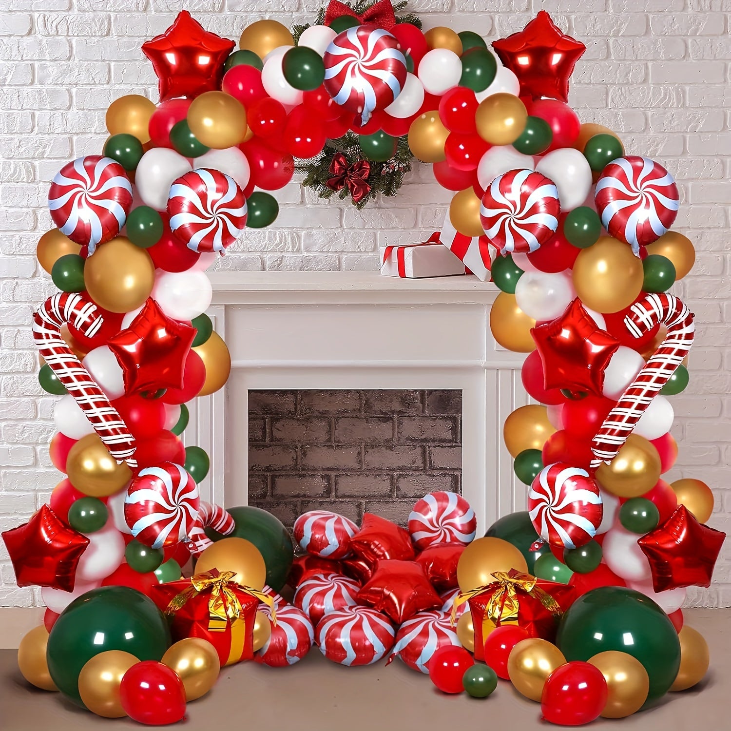 225pcs Christmas Balloon Garland Arch Kit - Candy, Cane, Latex, Star Balloons