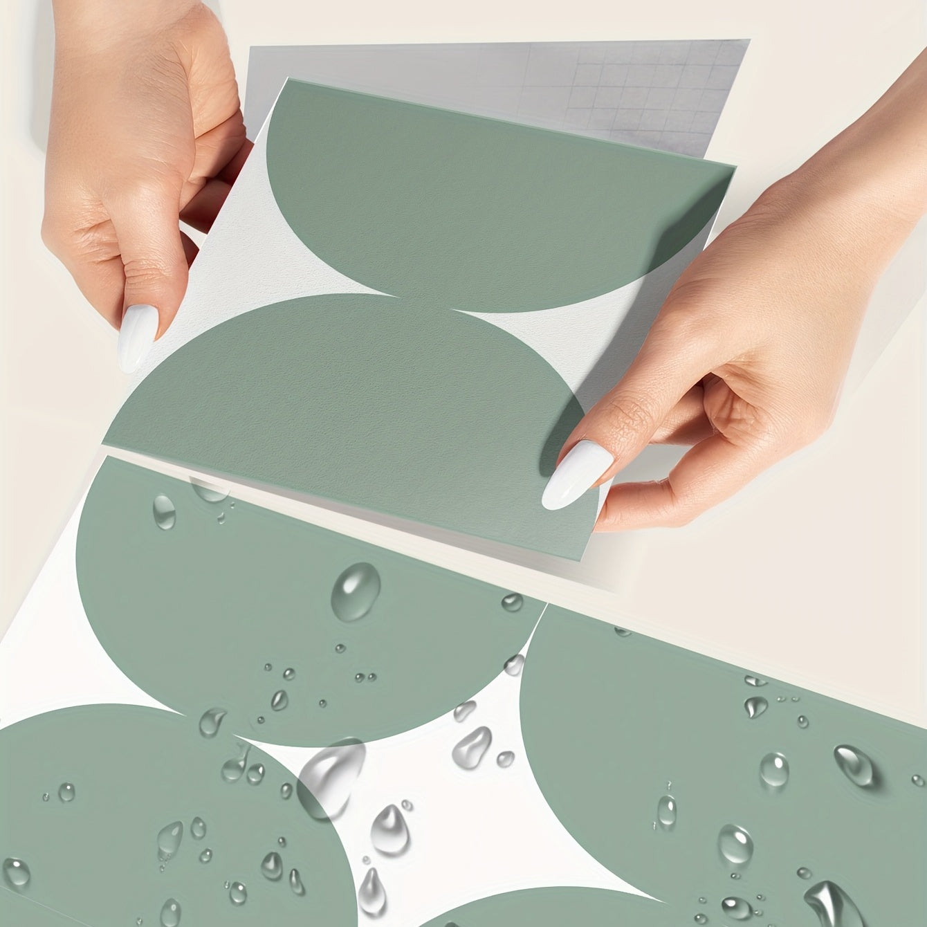 9pcs Green Geometric Tile Peel And Stick Waterproof Vinyl Tile Sticker