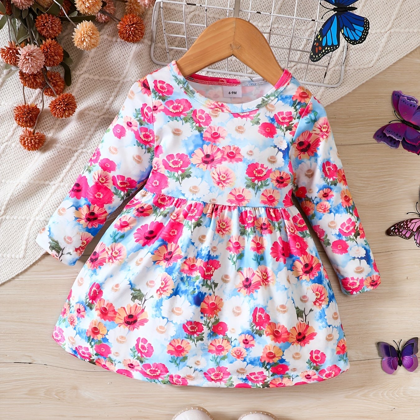 Baby Girls Flower Print Long Sleeve Dress