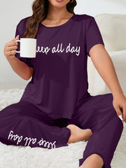 Slogan Print Tee & Pants Pajama Set