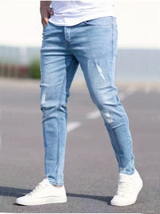 Slim Fit Ripped Jeans Mens Distressed Stretch Denim Pants
