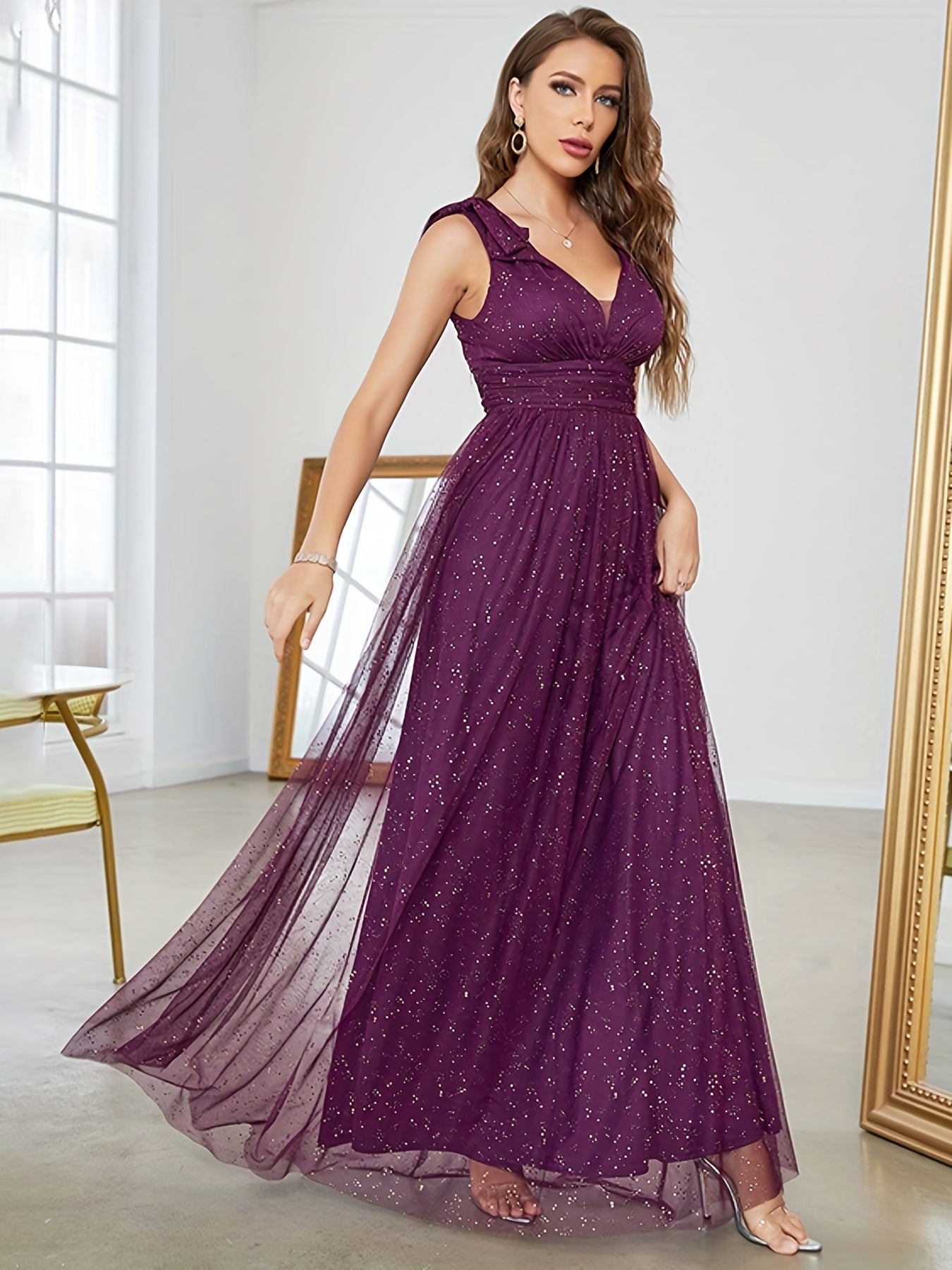 Ruched Waist Bow Strap Bridesmaid Dress Dress For Wedding Party