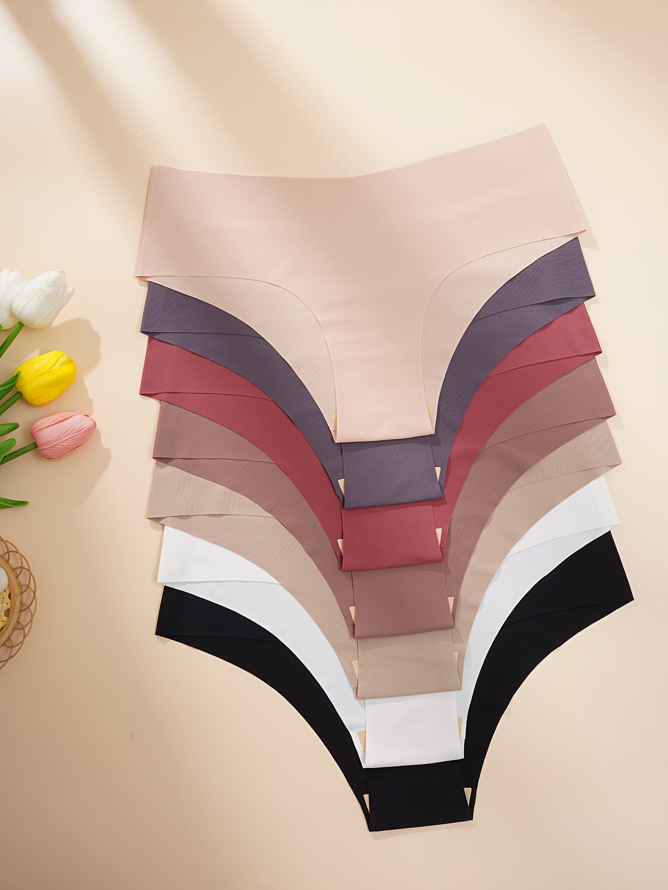 7pcs Solid Panties Comfy Seamless Stretchy Intimates Women's Lingerie