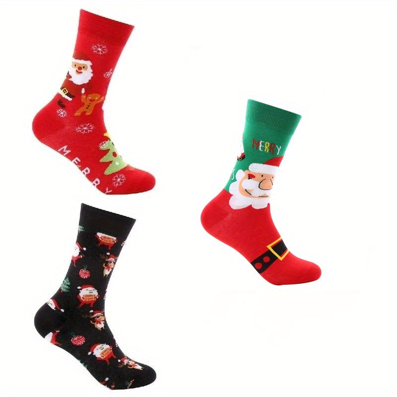 3 Pairs Christmas Pattern Socks Women's Stockings & Hosiery