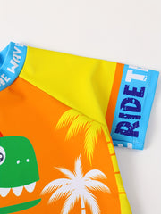 Boys Dinosaur Wave Block Swim Suit Swimming Trunks & Tops & Cap
