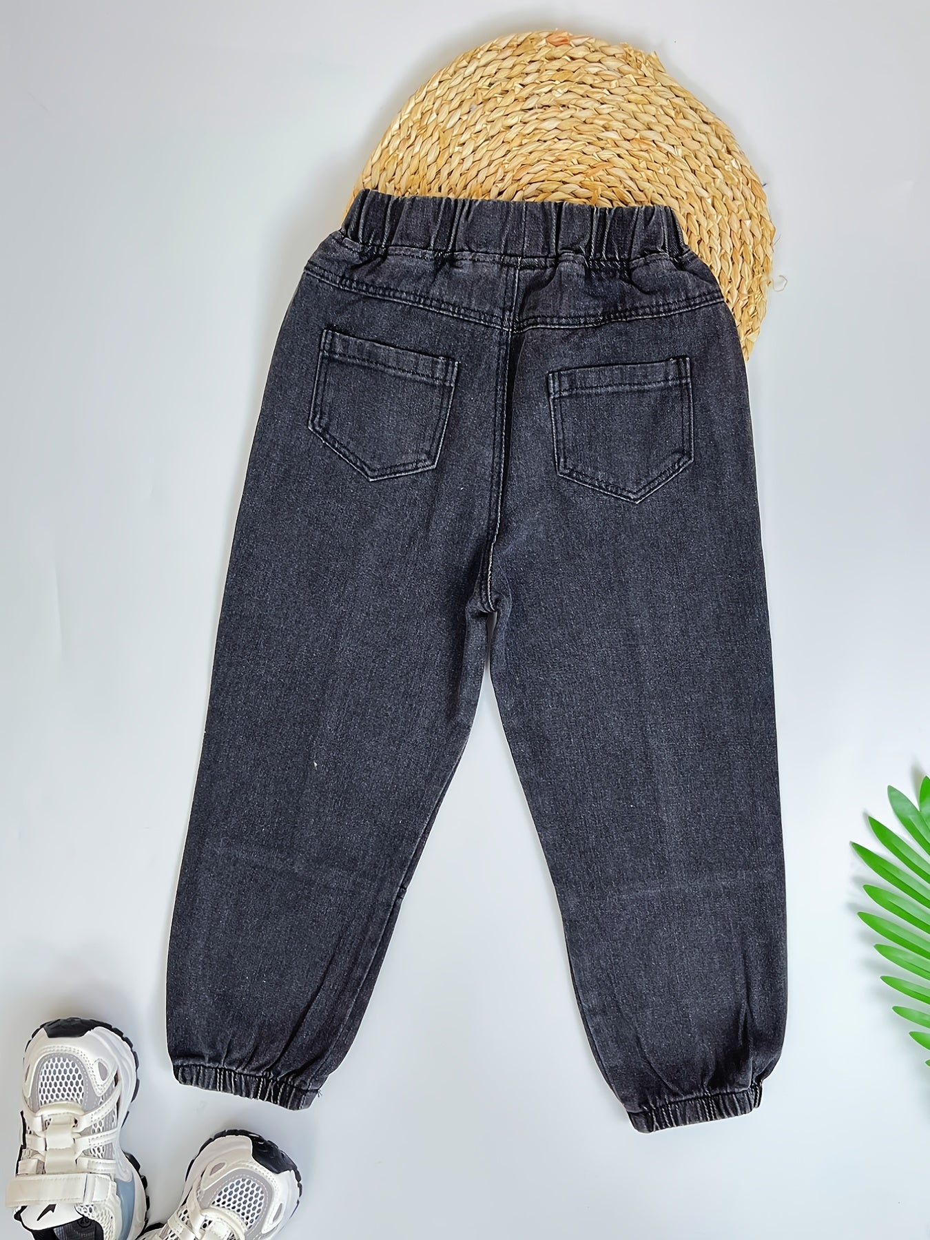 Boys Tapered Jeans Block Elastic Waist Denim Pants Kids Bottoms