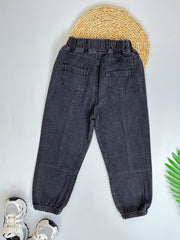 Boys Tapered Jeans Block Elastic Waist Denim Pants Kids Bottoms