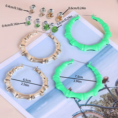 6 Pairs Golden Green Girls Earrings Set Big Hoop Punk