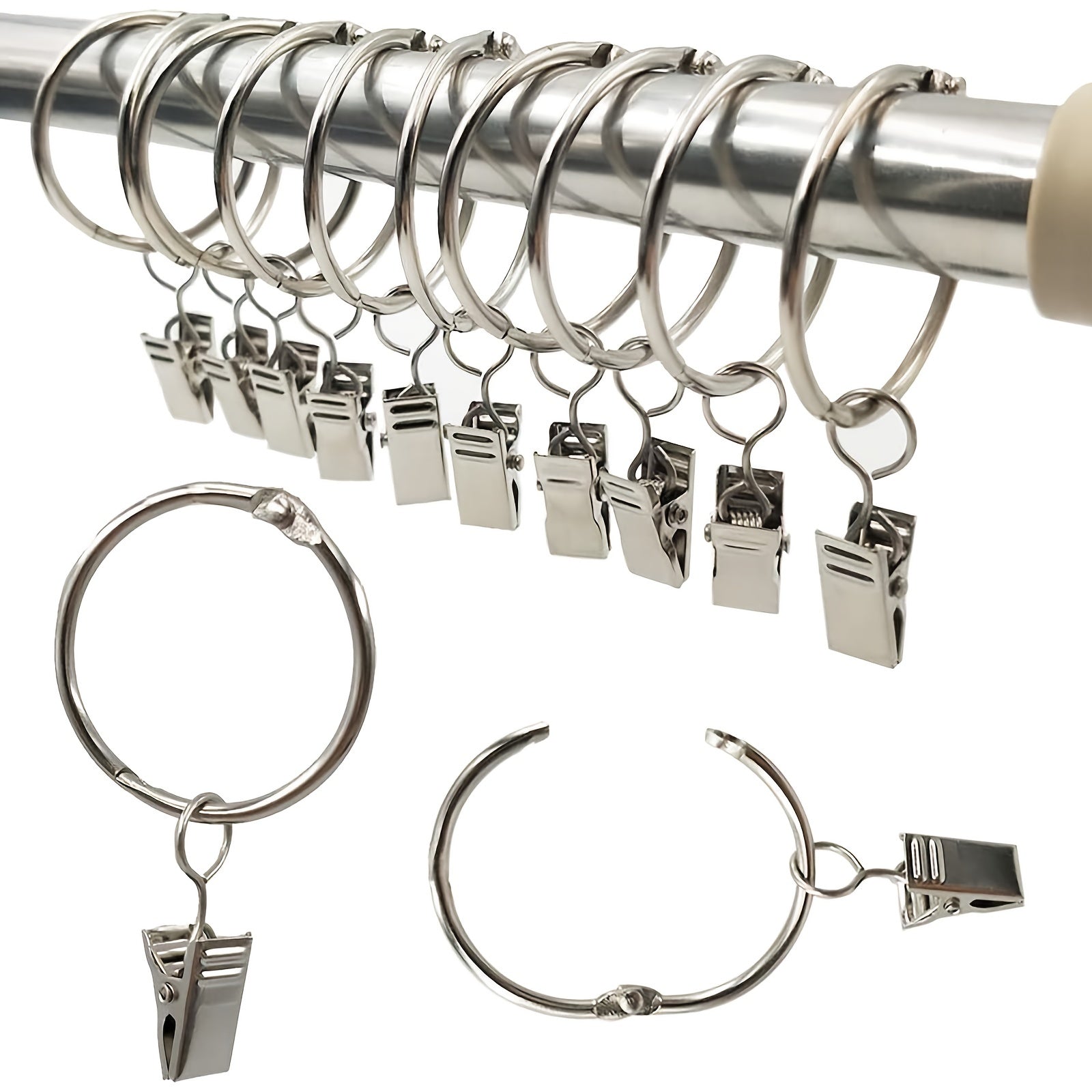40Pcs Metal Curtain Rings with Clips 3.51 cm Interior