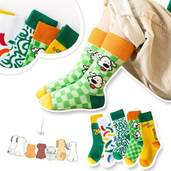 5 Pairs Kids Sports Socks Hip hop Cartoon Pattern Odor Resistant Breathable